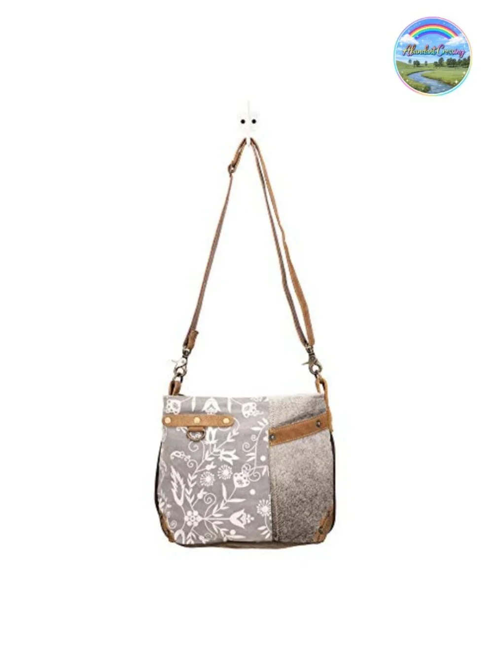Genuine Leather Canvas Floral Sunflower Shoulder Bag Handmade Satchel